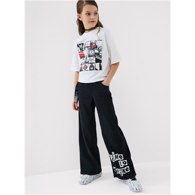 Брюки текстильные джинсовые для девочек