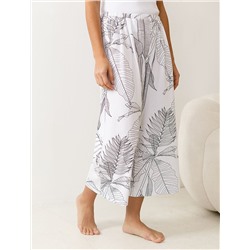 Укороченные широкие брюки кюлоты c принтом на резинке из 100% хлопка