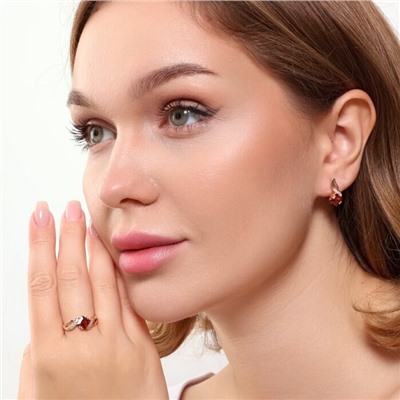 Комплект ювелирная бижутерия коллекция  "Дубай" серьги и кольцо 18 р, покрытие: позолота, вставка: фианиты, цвет: красный и прозрачный, арт.215.469-18