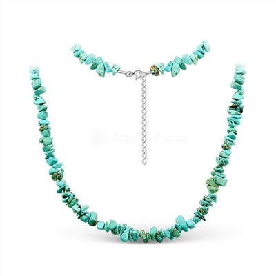 Браслет из натуральной бирюзы (замок с удлинителем из родированного серебра) Бр-03рнб