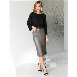 Юбка карандаш металлик средней длины с разрезом из эластичного денима