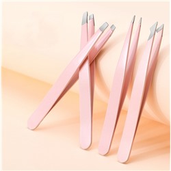 Набор пинцетов для бровей и ресниц 4 шт. в кожаном чехле. Цвет: Розовый