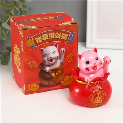 Маятник настольный антистресс «Счастливый кот в денежном мешке», пластик, белый, 7×7×9 см