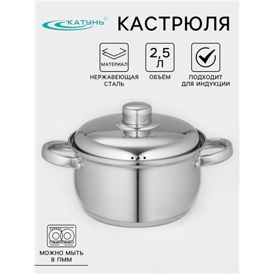 Кастрюля Катунь «Гретта», 2.5 л, d=18 см, капсульное дно, индукция, нержаеющая сталь