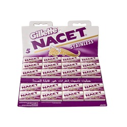Лезвия для бритья классические двусторонние Джиллетт(ʤɪˈlet) Nacet Stainless 5шт.(20X5шт. =100 лезвий) на карте (Оригинал)