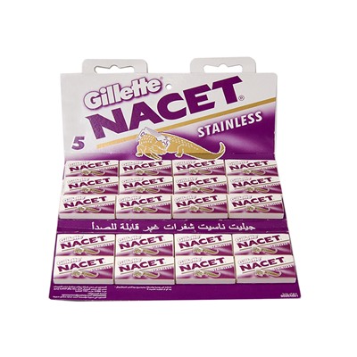 Лезвия для бритья классические двусторонние Джиллетт(ʤɪˈlet) Nacet Stainless 5шт.(20X5шт. =100 лезвий) на карте (Оригинал)
