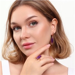 Комплект ювелирной бижутерии коллекция "Дубай" серьги и кольцо 17 р, покрытие позолота, вставка: искусственный камень фиолетового цвета, арт.314.795-17