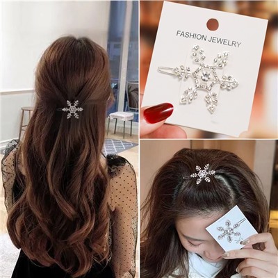 Заколка для волос металлическая "Снежинка" со стразами, 5*4,3 см.