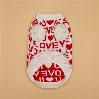Свитер для животных ILOVEYOU, размер M, ДС 26, ОШ 26, ОГ 28-46 см, белый, красный