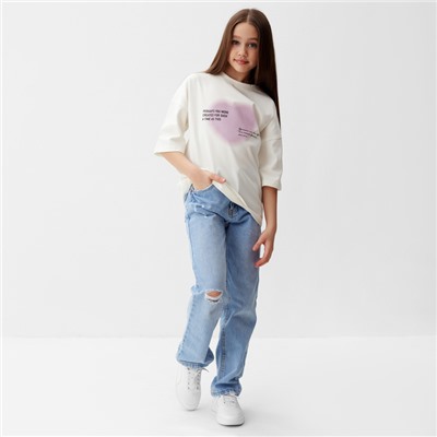 Футболка для девочки MINAKU: Exclusive print, цвет молочный, рост 122 см