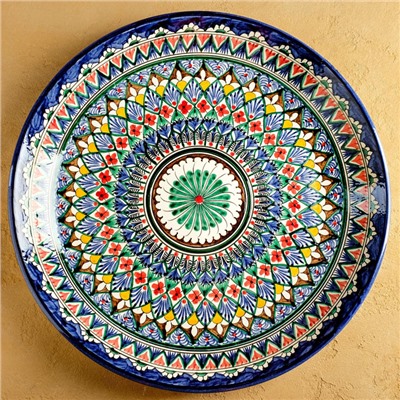 Ляган круглый «Риштан», 36 см, сине-красный орнамент