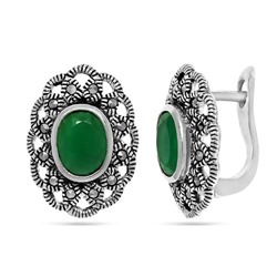 Серьги из серебра зеленый агат, марказит, SL-AGA793