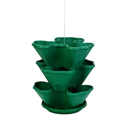 Кашпо для цветов, многоярусное, 33×33×17 см, пластиковое, подвесное, зелёное