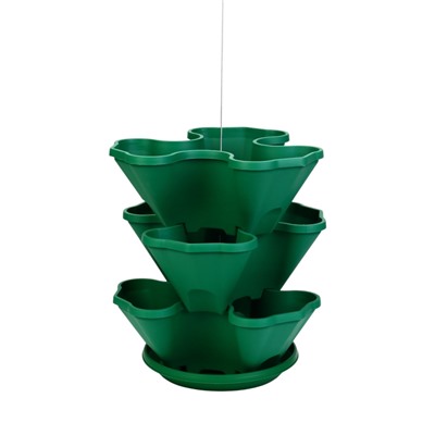 Кашпо для цветов, многоярусное, 33×33×17 см, пластиковое, подвесное, зелёное