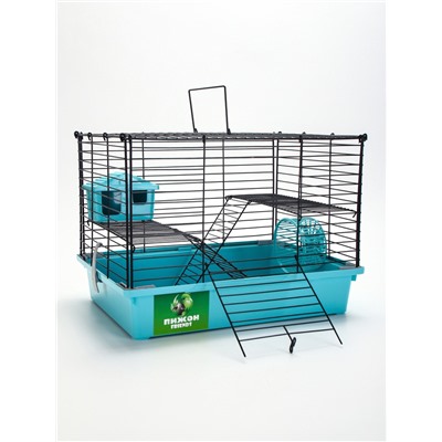Клетка для грызунов «Пижон», 38×27×27 см, складная, домик, миска, колесо, бирюзовая