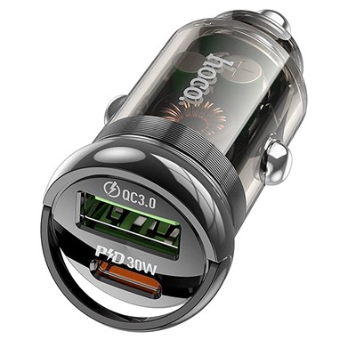 Адаптер Автомобильный Hoco Z53A Vision PD30W+QC3.0 USB/Type-C/5V/3A (transparent black)
