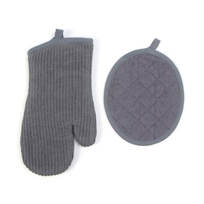 Набор кухонный Этель, цвет серый: варежка 33×17 см, прихватка 24×19 см, хлопок, махра