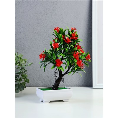 Бонсай искусственный в горшке «Деревце с тонкими листьями и цветами», 10×24 см, МИКС