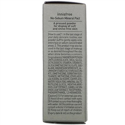 Innisfree, минеральная компактная пудра, контроль жирности, 8,5 г (0,29 унции)