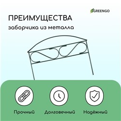 Ограждение декоративное, 37×325 см, 5 секций, металл, зелёное, «Узкий мини», Greengo
