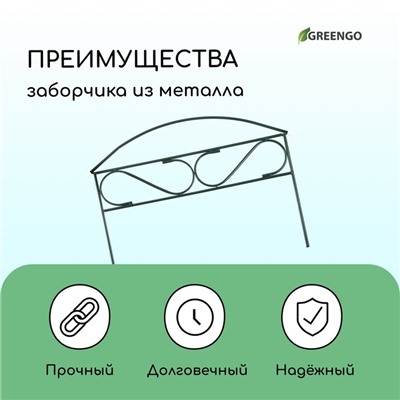 Ограждение декоративное, 37×325 см, 5 секций, металл, зелёное, «Узкий мини», Greengo