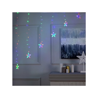 Гирлянда «Бахрома-арка» 2.5×1.2 м с насадками «Звёзды», IP20, прозрачная нить, 136 LED, свечение мульти, 8 режимов, 220 В