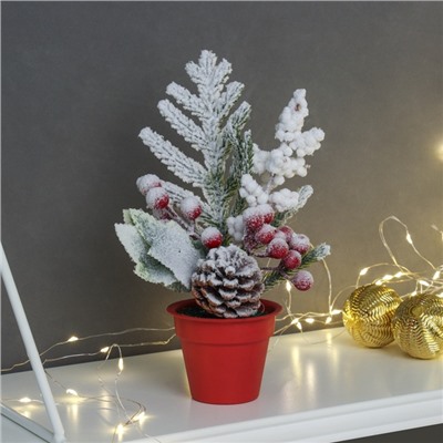 Новогодняя композиция на стол «Зимнее волшебство. Яркий праздник», в горшке, 24×7 см