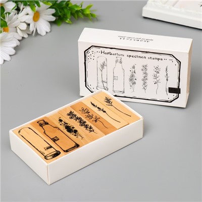 Печать дерево «Цветы и колбы» набор 7 шт. 2.5×7.5×12 см