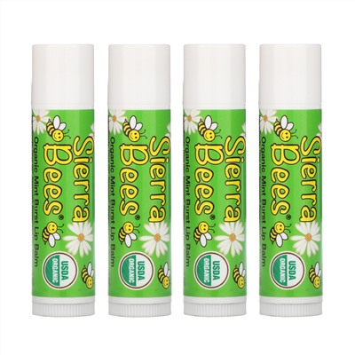 Sierra Bees, Органические бальзамы для губ, мятный взрыв, 4 штуки в упаковке весом 0,15 унции (4,25 г) каждая