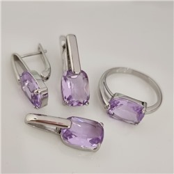 Комплект ювелирной бижутерии коллекция "Дубай" серьги, кулон и кольцо 17 р покрытие посеребрение, вставка: стекло, цвет: бледно-фиолетовый, арт.215.534-17