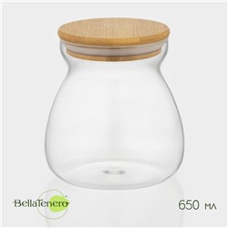 Банка для сыпучих продуктов BellaTenero «Бамбук», 650 мл, 11×12 см, с бамбуковой крышкой, стекло, прозрачная