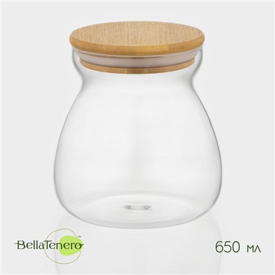 Банка для сыпучих продуктов BellaTenero «Бамбук», 650 мл, 11×12 см, с бамбуковой крышкой, стекло, прозрачная