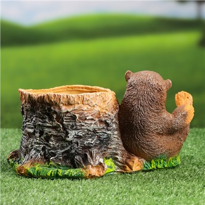 Декоративное кашпо из полистоуна «Медвежонок у пня», 25×13 см