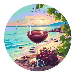 Картина по номерам "Закат, вино и море" с акриловыми красками,кистями и фигурным холстом на подрамнике(круг 30 см) 374433 ТРИ СОВЫ