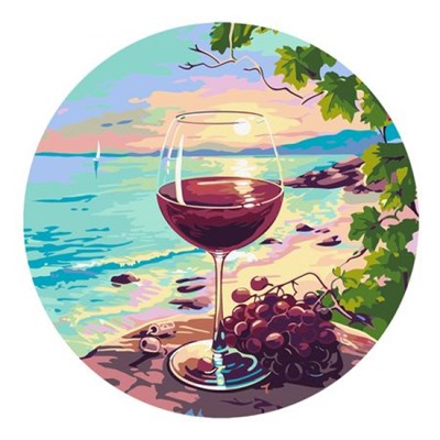 Картина по номерам "Закат, вино и море" с акриловыми красками,кистями и фигурным холстом на подрамнике(круг 30 см) 374433 ТРИ СОВЫ