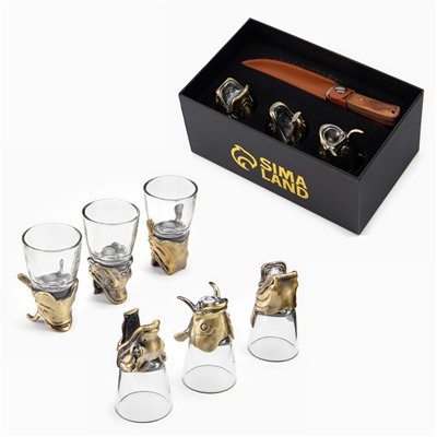 Подарочный набор 4 в 1 «Лучший рыбак»: 3 рюмки для водки по 50 мл, нож, бронза