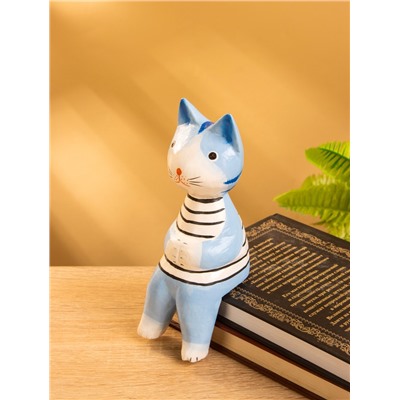 Сувенир «Кот сидячий», 6×6×15 см, дерево, голубой