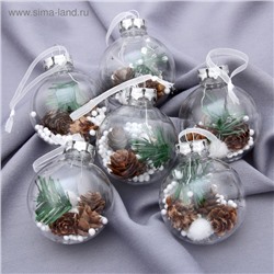 Ёлочные игрушки «Льдинка - шишки», шары новогодние, d=6 см, набор 6 шт., прозрачный