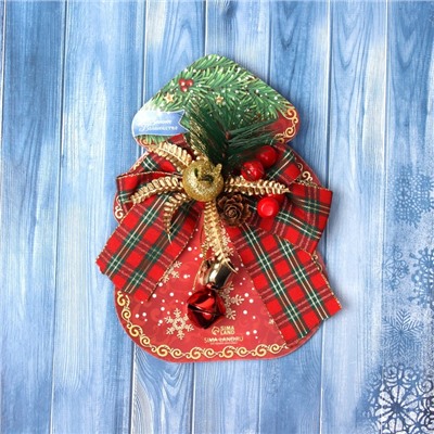 Ёлочная игрушка «Зимнее волшебство. Новогодний стиль» пластик, бант клетка ягоды, 14×11 см, красный