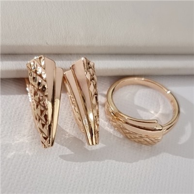 Комплект ювелирной бижутерии коллекция "Дубай" серьги и кольцо 19 р, покрытие позолота, арт.314.894-19