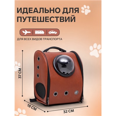Рюкзак для переноски кошек и собак «Элеганс», с окном, 32×18×37 см, коричневый