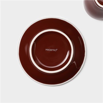 Кофейная пара Magistro Coffee time, чашка 80 мл, блюдце d=12.5 см, фарфор, коричневая