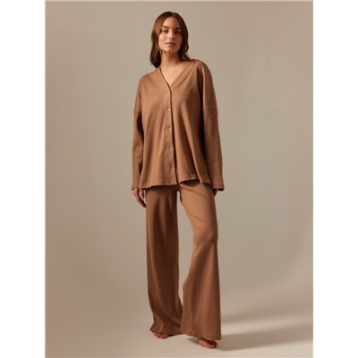 Пижама женская (рубашка, брюки) SL HOME Soft Home, размер 48-50, кофейная