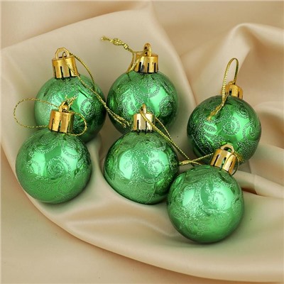 Ёлочные игрушки «Морозные узоры», шары новогодние, d=4 см, набор 6 шт., зелёный
