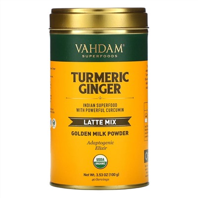 Vahdam Teas, смесь для латте, куркума и имбирь, 100 г (3,53 унции)