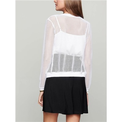 Жакеты CONTE LJ 1133 Белый фактурный бомбер в сеточку на молнии