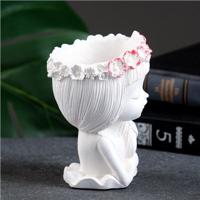 Декоративное кашпо для цветов «Девушка с косой», 80 мл, 11×8×8 см, гипс, белое