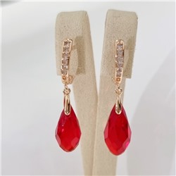 Серьги с кристаллом под Swarovski ювелирная бижутерия коллекция "Дубай", покрытие позолота, цвет: красный, арт.414.476