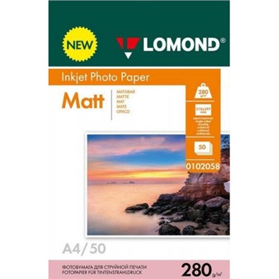 Фотобумага А4  50л 280г матовая односторонняя 0102058 Lomond