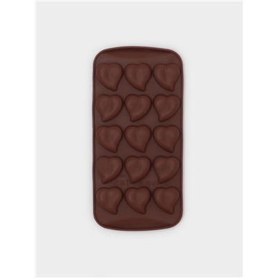 Форма для конфет и шоколада Доляна «Сердца», силикон, 21.5×10.5×1.8 см, 15 ячеек (3×3 см), коричневая